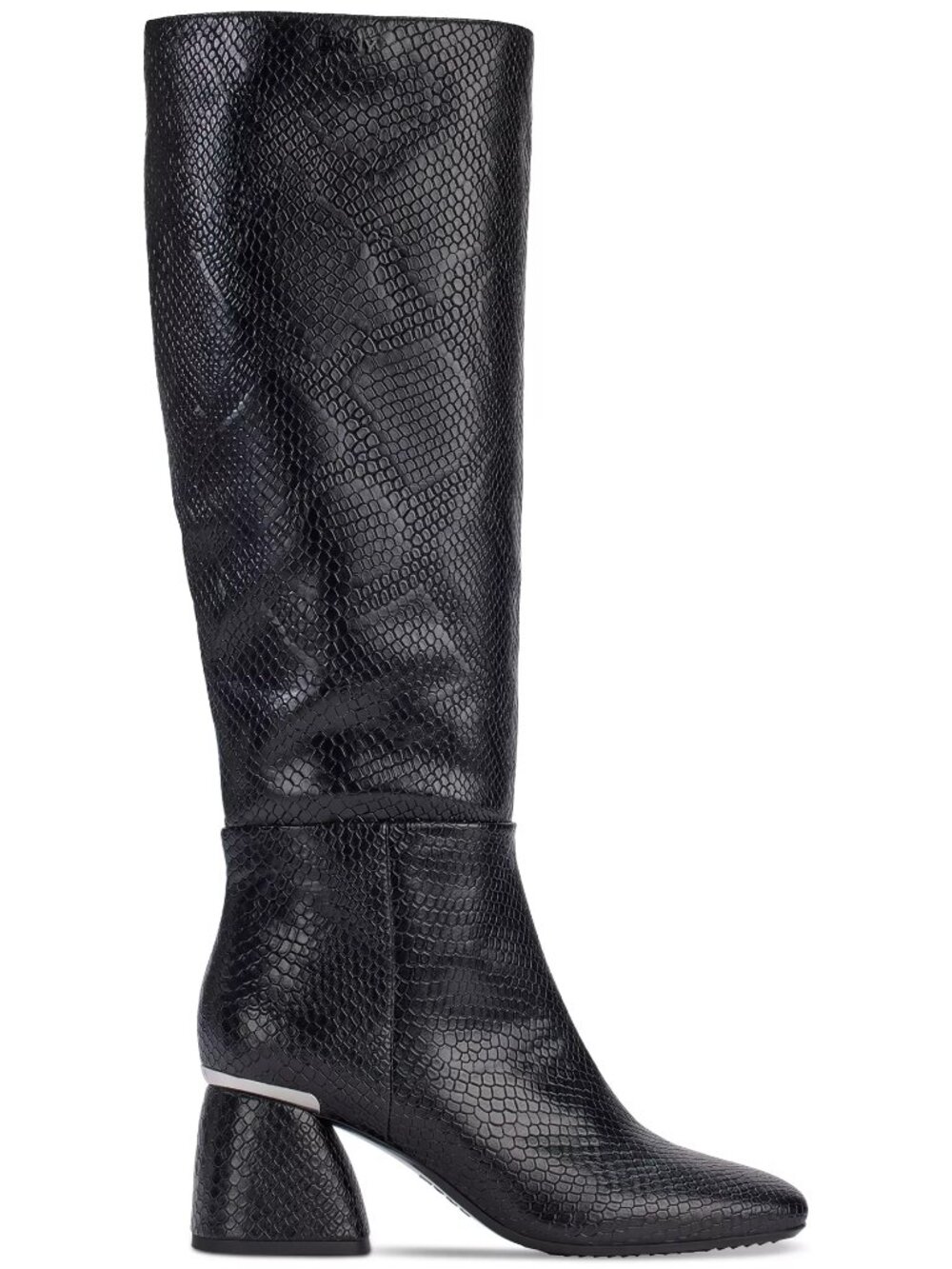 DKNY Cana Block Heel Knee High Dress Boots Black Snakeskin US Size 7.5